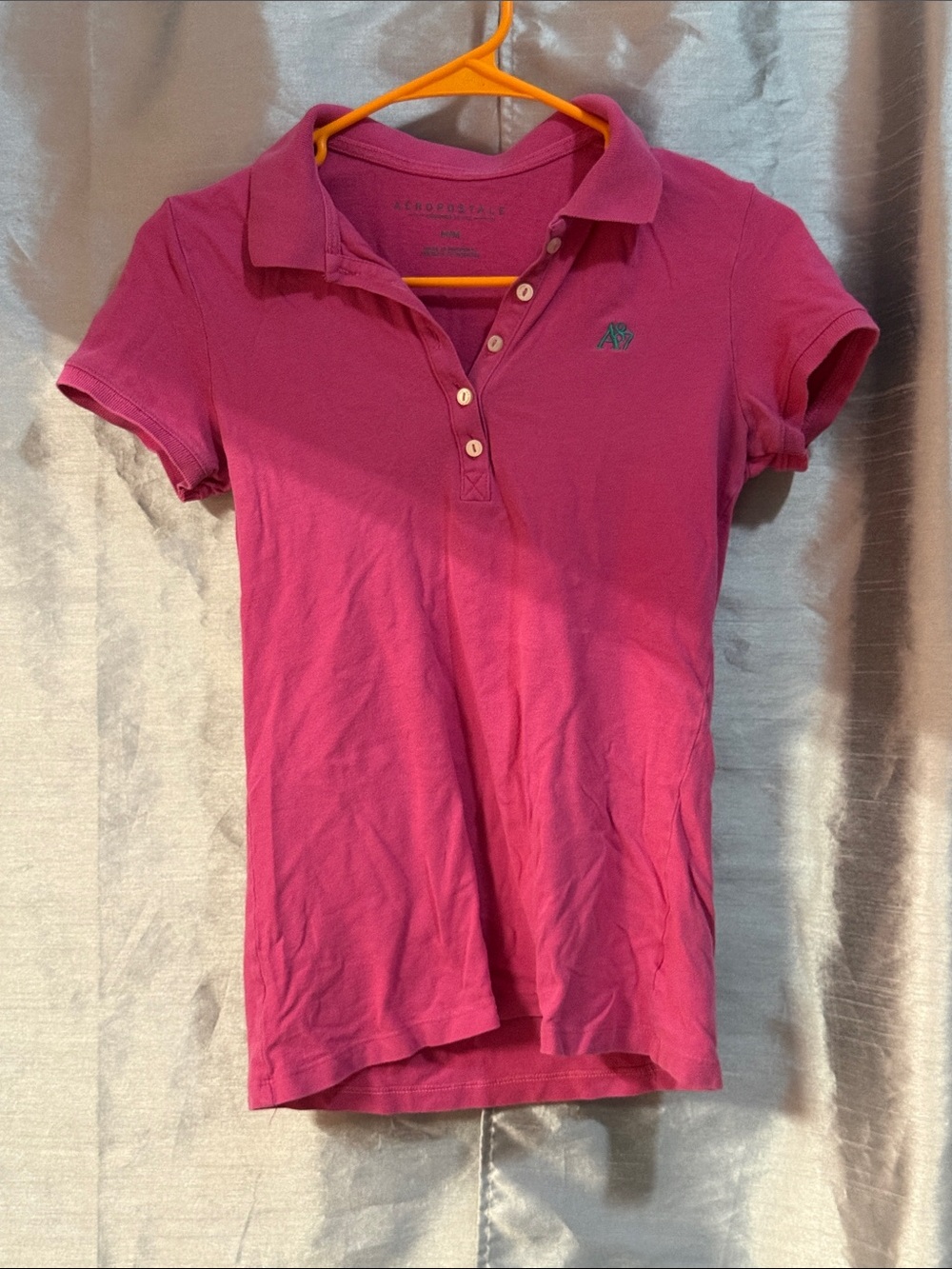Aeropostale Pink Short-Sleeve Polo with Teal Embroidered Logo